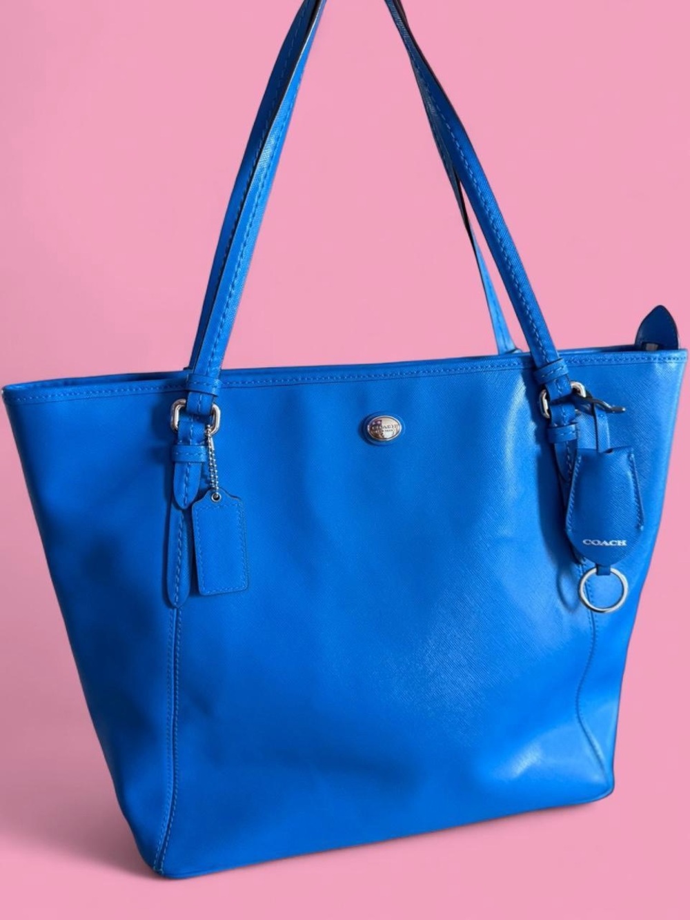 💙 Coach City Tote F27849 Bright Blue Saffiano Leather Shoulder Bag 💙